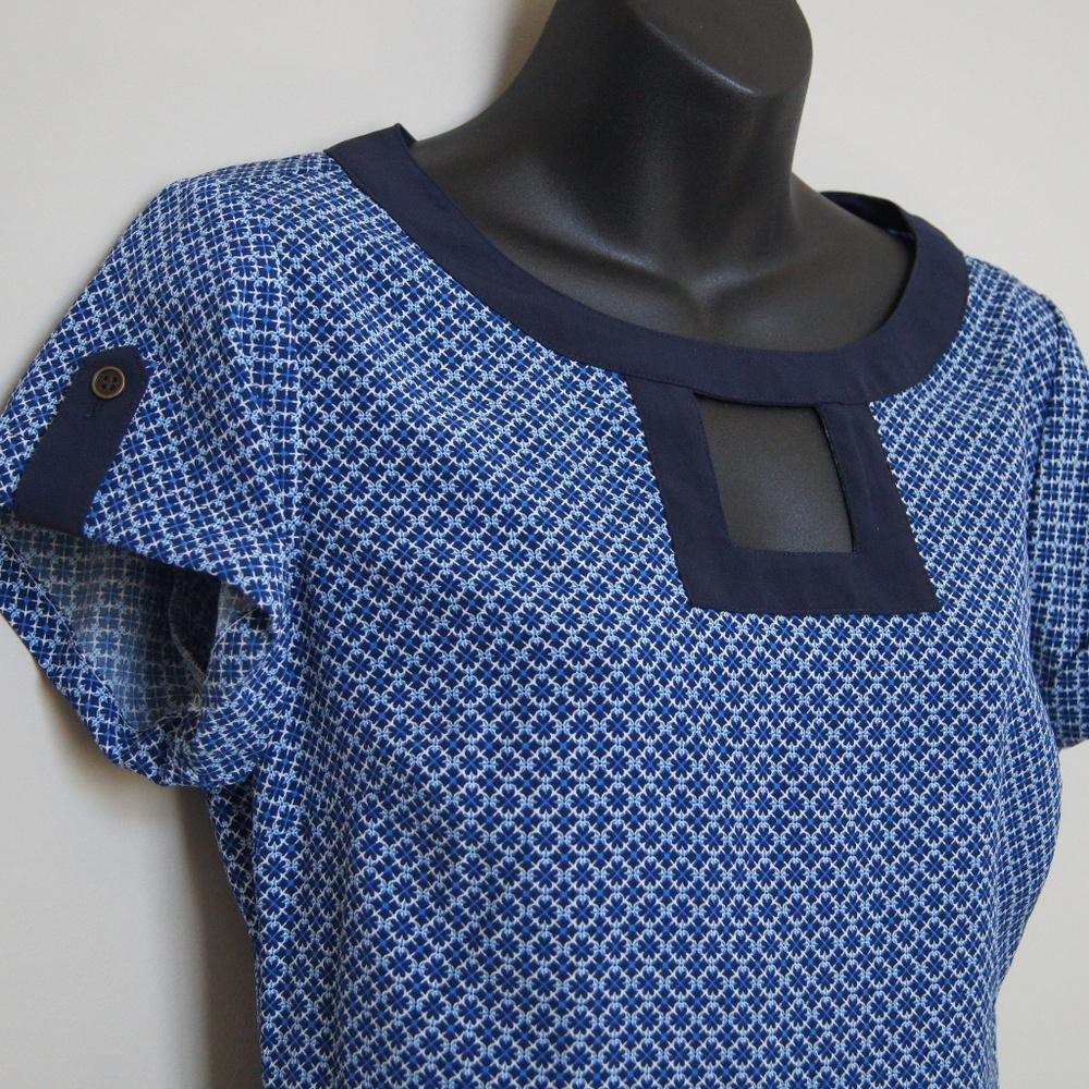 Outback Red Blue White Print Dress Square Keyhole